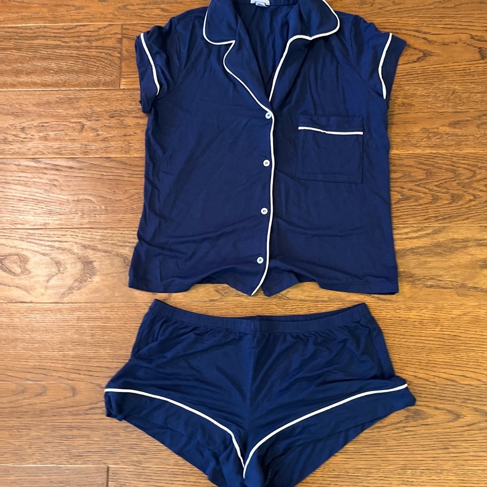 Eberjey Midnight Blue Pajama Set with White Trim